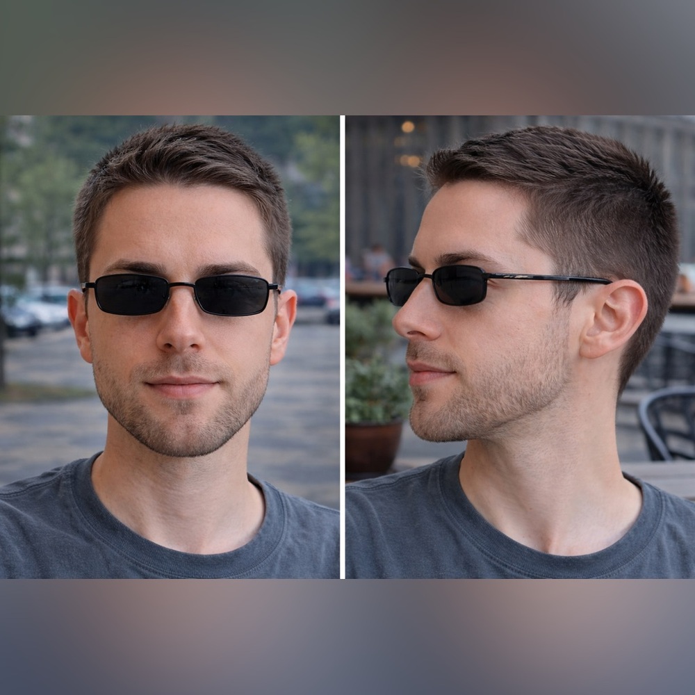 #54 Minimalist Rectangle Metal Sunglasses with Slim Black Frame, Dark Lenses